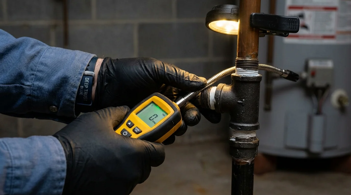 Gas leak detection with electronic sniffer by Johns Plumbing LLC in Painesville